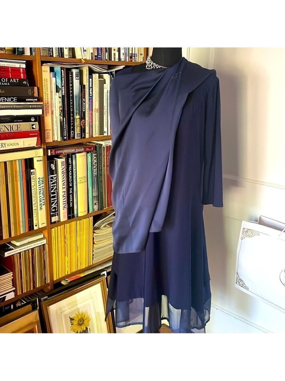 RARE Deep Blue Dress with Transparent Hem w/Stole from Legendary 🇨🇦 Designer! - Picture 5 of 13